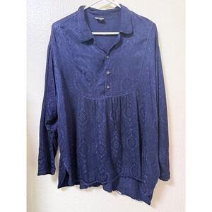 CP Shades Navy Blue Paisley Jacquard Rayon Asymmetrical Hem Tunic Top Womens M